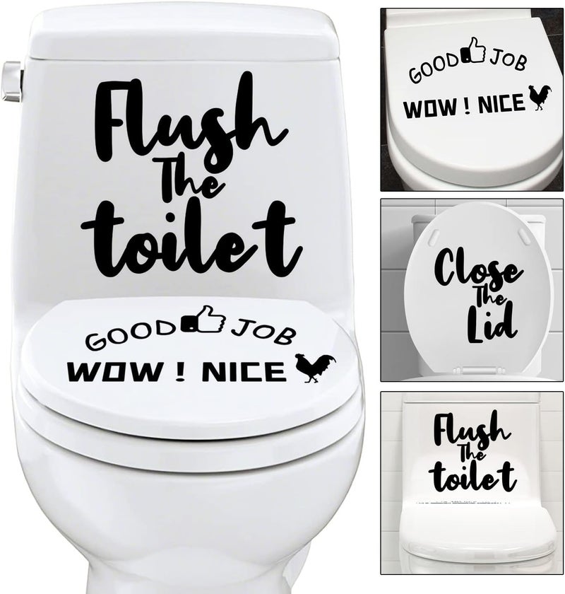 LiveGallery 3 Pieces Set Wow Nice Rooster Toilet Sticker Black Praise Thumb Toilet Lid Decals DIY Removable Funny Reminder Toilet Seat Stickers for Toilet Cistern Bathroom WC Restroom Door - Image 1